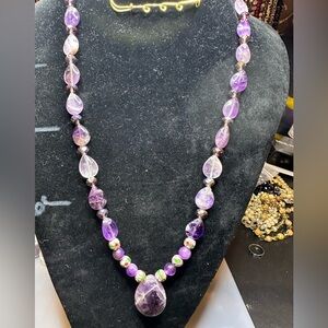 Amethyst, Cloisonné and AB Glass Bead Necklace